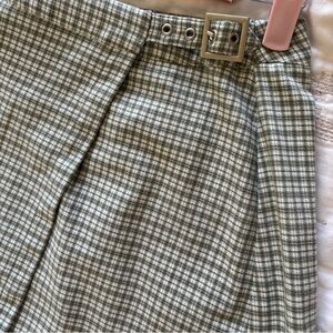 John Galt Brandy Melville Sage Green Plaid Buckle Skirt